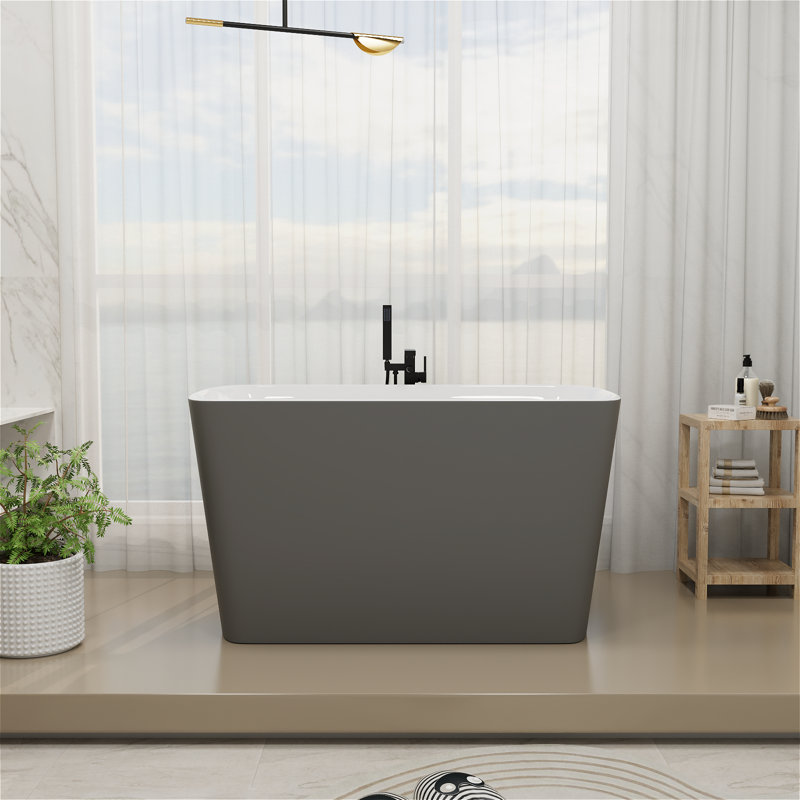Baignoire de trempage autoportante moderne en acrylique 47 po x 27 po, surface antidérapante, conception compacte pour les petites salles de bain