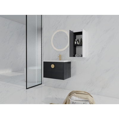 Meuble-lavabo mural 28 po avec lavabo en céramique et armoire latérale, portes à fermeture douce, armoire de rangement 00112WH-06328BCT (KD-Packing)