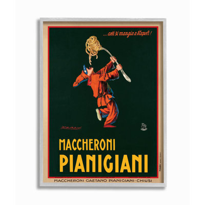 Maccheroni Pianigiani Vintage Poster Food Design Gray Farmhouse Rustic Oversized Framed Giclee Texturized Art by Marcello Dudovich