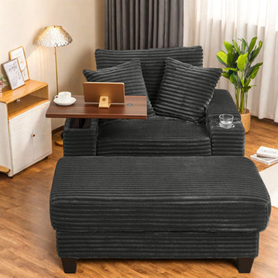 Chaise de rangement moderne en bois et velours avec repose-pieds et rangement