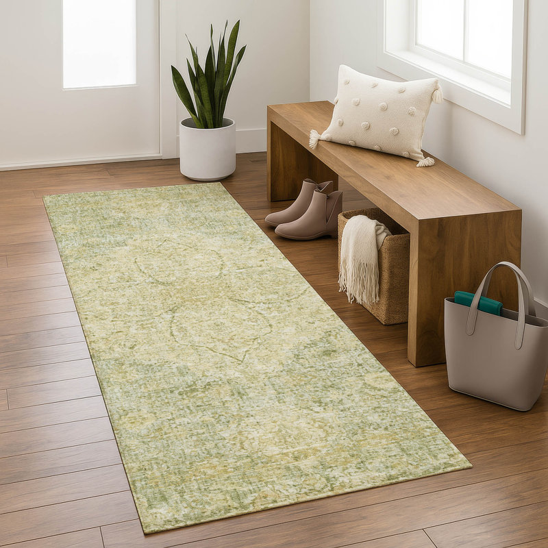 Premium Machine Washable Mayfield AMF2136 global Rug, 2'3" x 7'6" Runner, Sage