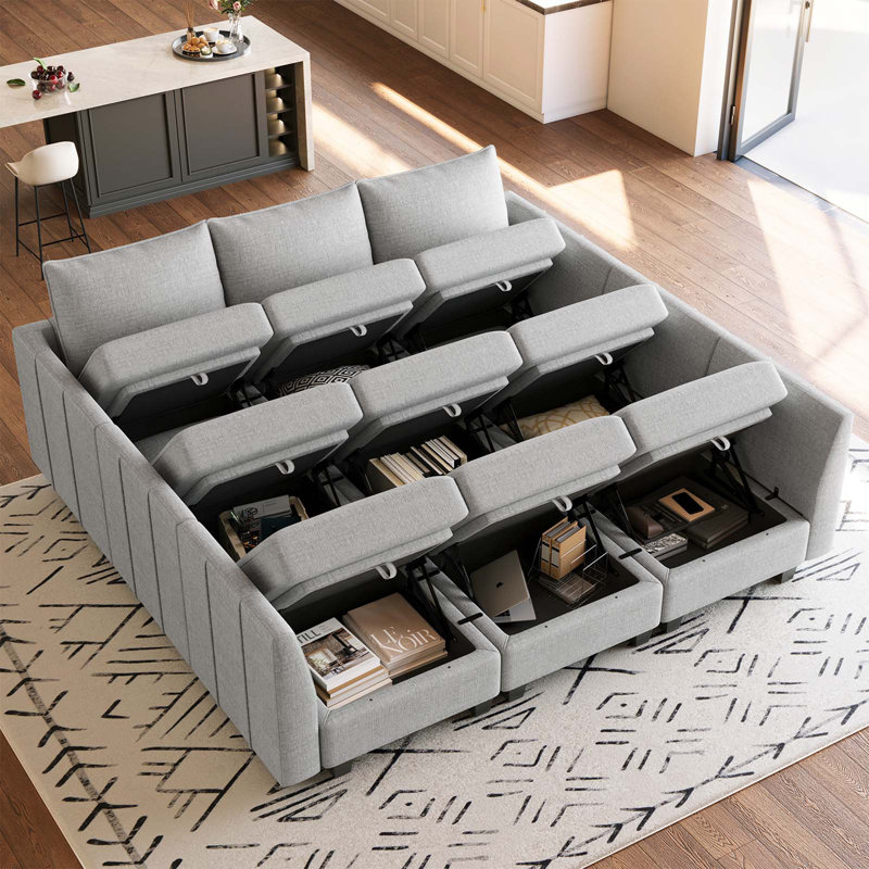 Canapé-lit modulaire surdimensionné en U avec chenille Uthyr Chenille, H 36,2 po x l 87 po x P 85,2 po, Gris chenille