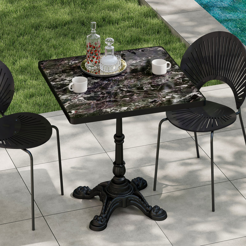 Table de patio carrée d'aspect marbre, Noir