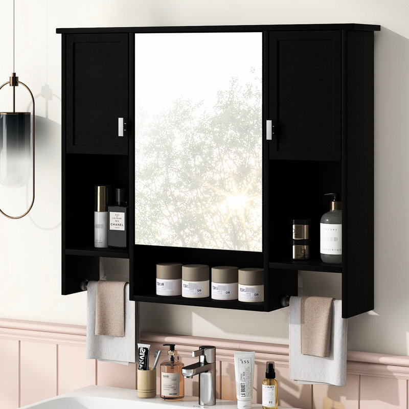 Rangement mural noir pour salle de bain - Armoire élégante et pratique avec charnières réglables à fermeture en douceur, Noir