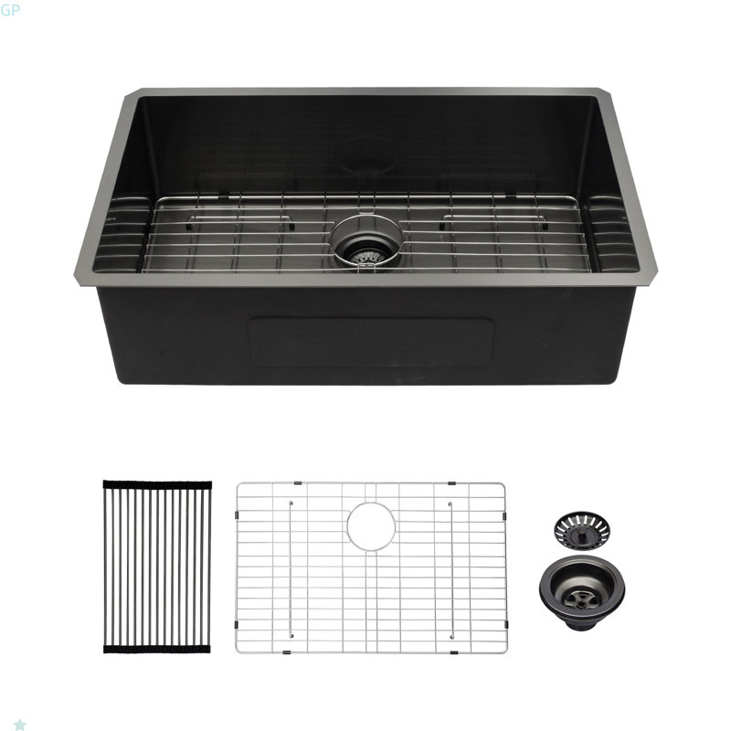 33X19x10"Undermount Single Bowl Stainless Steel Kitchen Sink, Black