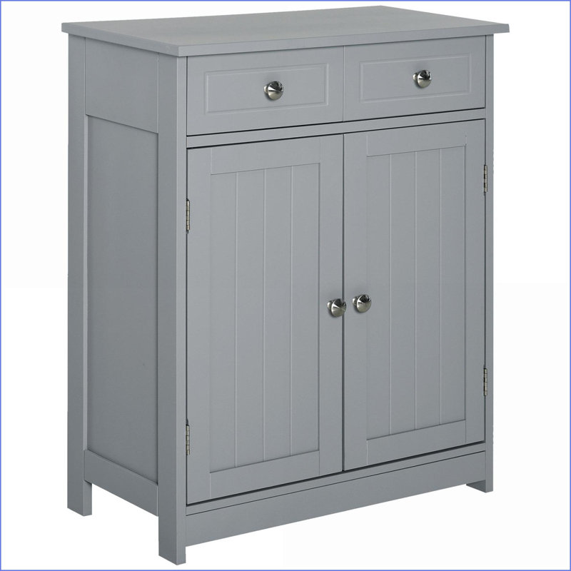 Cabinets Bathroom Freestanding Cabinet with 2 Doors, 2 Drawers &amp; Adjustable Shelf | Slate Gray MDF Modern