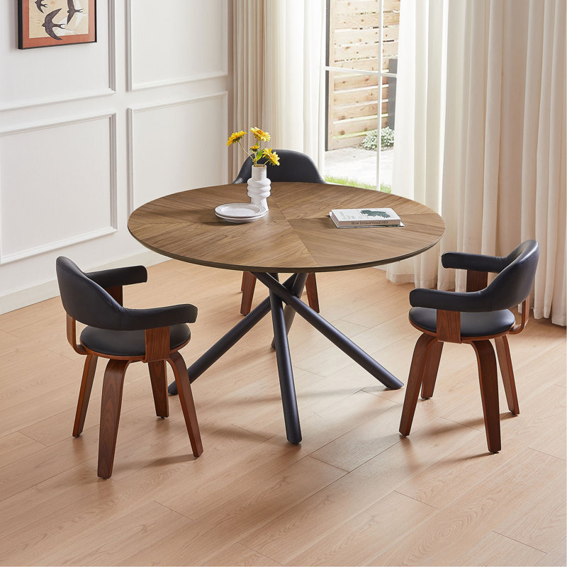 53.14" Round MDF Coffee Table End Table Short Leisure Tea Table Cross Legs Metal Base, Easy To Assemble, Walnut