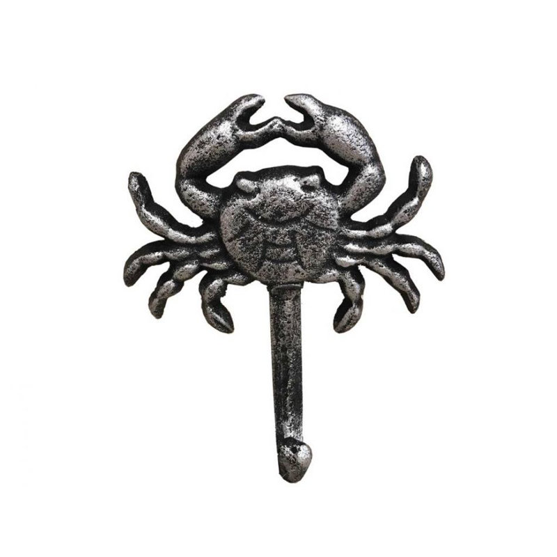 Crochet mural crabe Jonette, Argent rustique