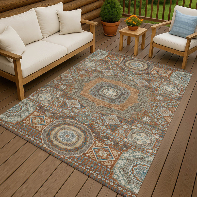 Tapis traditionnel lavable à la machine intérieur / extérieur ACN2525, Paprika, Rectangle 9 pi x 12 pi