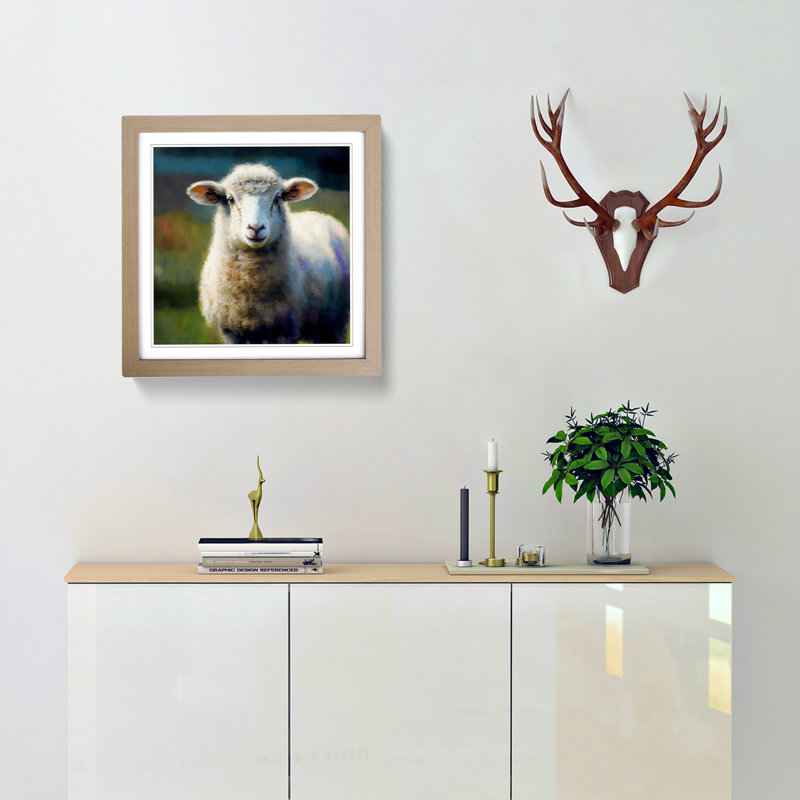 Sheep Post-Impressionism 1 Piece Single Picture Frame Wall Art, Oak