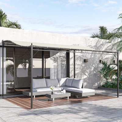 10' X 13' Pergola With Canopy. Steel Construction, Protection. Cream White, Drainage Feature, Backyard Decor Gazebo For Outdoor. Structure, Weather-. Protected. Drainage. For Garden. White