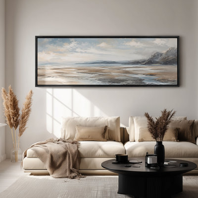 Large Framed Canvas Wall Art - Soft Coastal Mountain Seascape Decor - 60"x20", 60"x30"