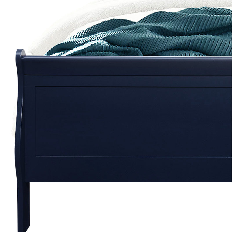 Blue King Bed With Led Lights, Solid Wood Transitional Blue - +