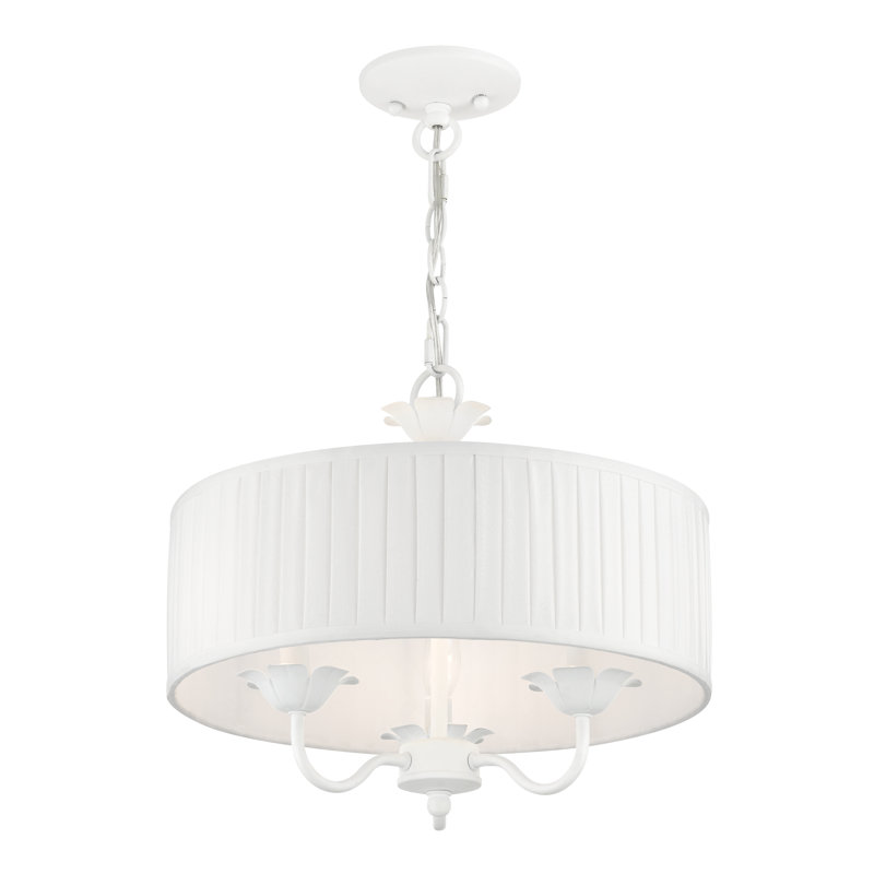 Lamotte 3-Light Dimmable Metal Drum Chandelier with Linen Blend Shade , White