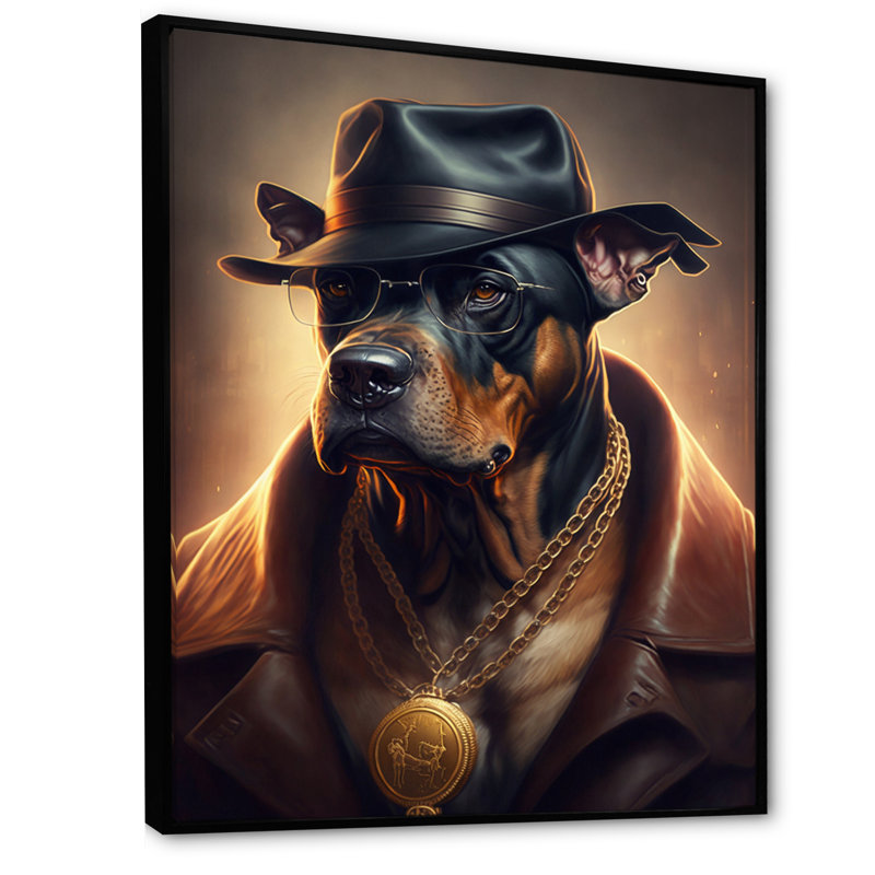 «Mafia Dog III», impression sur toile, H 20 po x l 12 po x P 1 po, Toile avec cadre flottant noir