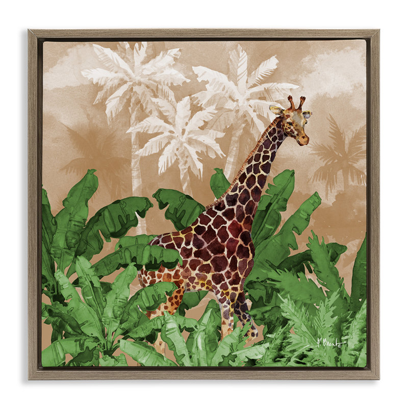 «Jungle Life Giraffe» par Paul Brent, Cadre flottant orme Montalcino, H 25 po x l 25 po
