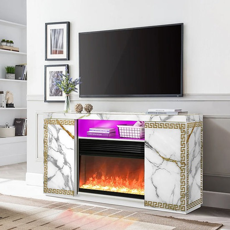 VERSA TV STAND with Fireplace, White
