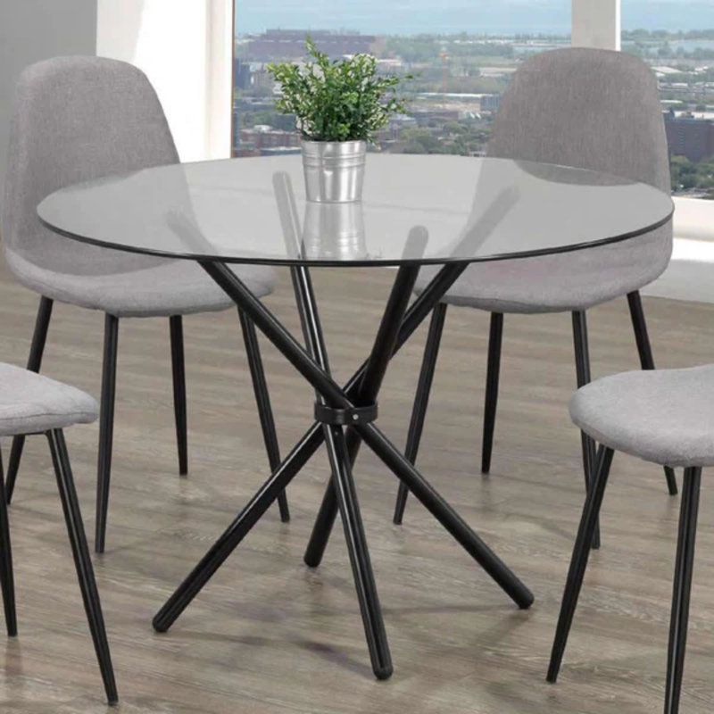 Table ronde en verre avec pieds en acier inoxydable pour la cuisine, le salon, les petits espaces et les coins repas, Noir