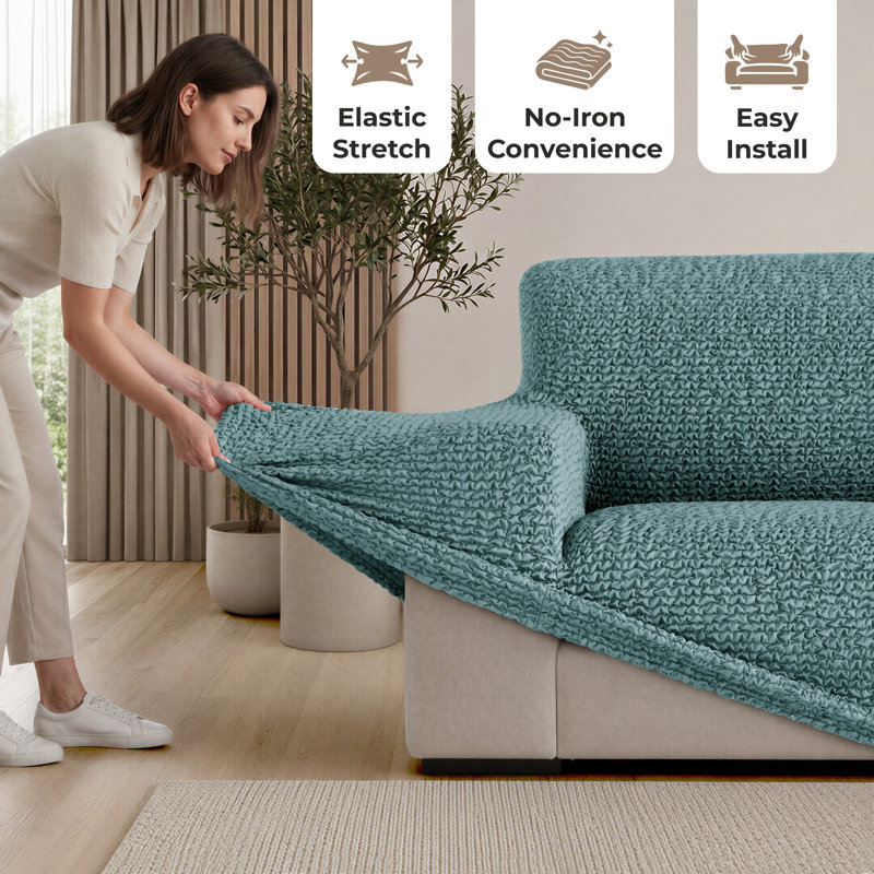 Stretch Pet Friendly Sofa Slipcover - Washable Couch Slip Cover Furniture Protector, 35" H x 60" W x 40" D, Teal 