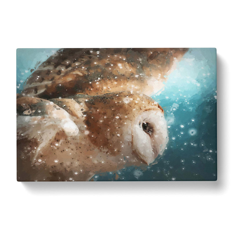 Barn Owl In The Snow In Abstract - Wrapped Canvas, 60cm H x 91cm W x 3cm D