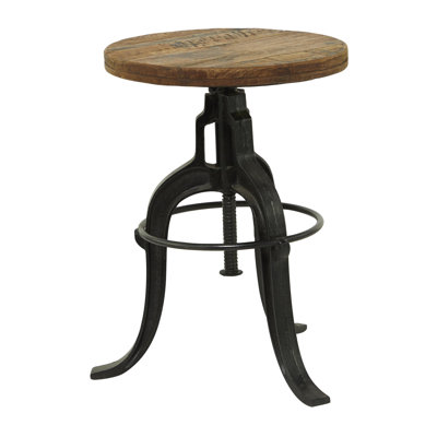 Keirnan Metal Vintage Industrial Inspired Living Room Stool with Brown Adjustable Wood Seat by Williston Forge