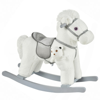 Rocking Chair, Kids Plush Ride-On Rocking Horse With Bear Toy, Children Chair With Soft Plush Toy & Fun Realistic Sounds