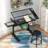 Williston Forge 35" x 24"  Modern Glass Drafting Table with Stool, Adjustable Height Art Desk with Tilt Top, Drawers & Slide-Out Shelf, Black GAF-6I2I-42 Series