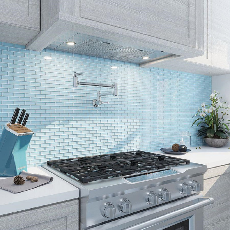 11.9"X 11.9" Polished Glass Brick Tile, Light Blue