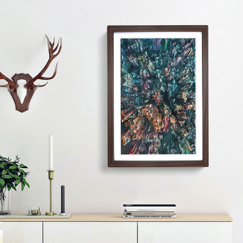 Goldwin Heights in Hong Kong in Abstract - Picture Frame Graphic Art Print, Walnut Framed, 65cm H x 48cm W x 2cm D