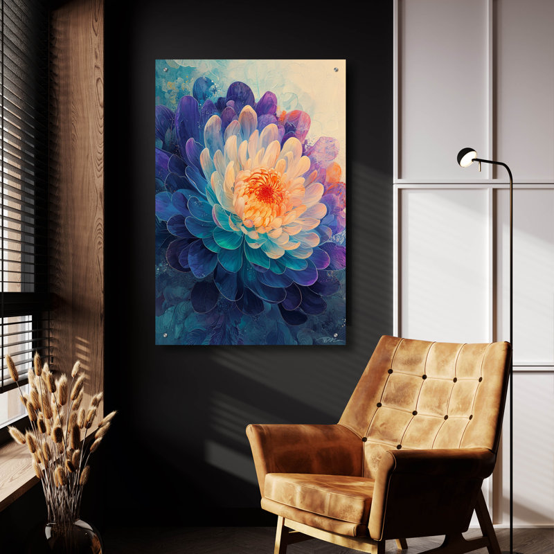Art mural en verre Winston Porter «Abstract Chinese Chrysanthemum» par Momart, H 36 po x l 24 po x P 0,2 po