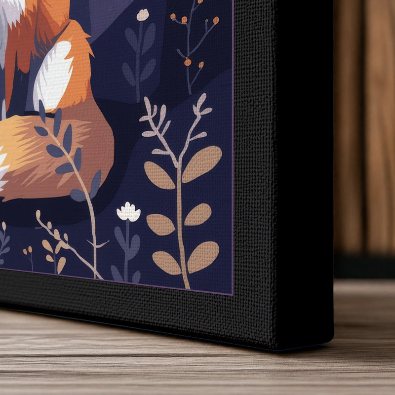 Forest Fox Boho - Wrapped Canvas, 24x16 - 61.0 x 40.6 cm, Black Border