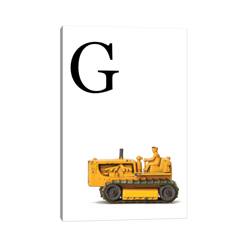 G Bulldozer Yellow White Letter - Print on Canvas, Wrapped Canvas, 66.04 cm H x 45.72 cm W x 3.175 cm D