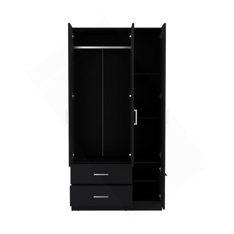 71 po, 4 portes, tringle, 3 armoires, 6 tablettes, noir