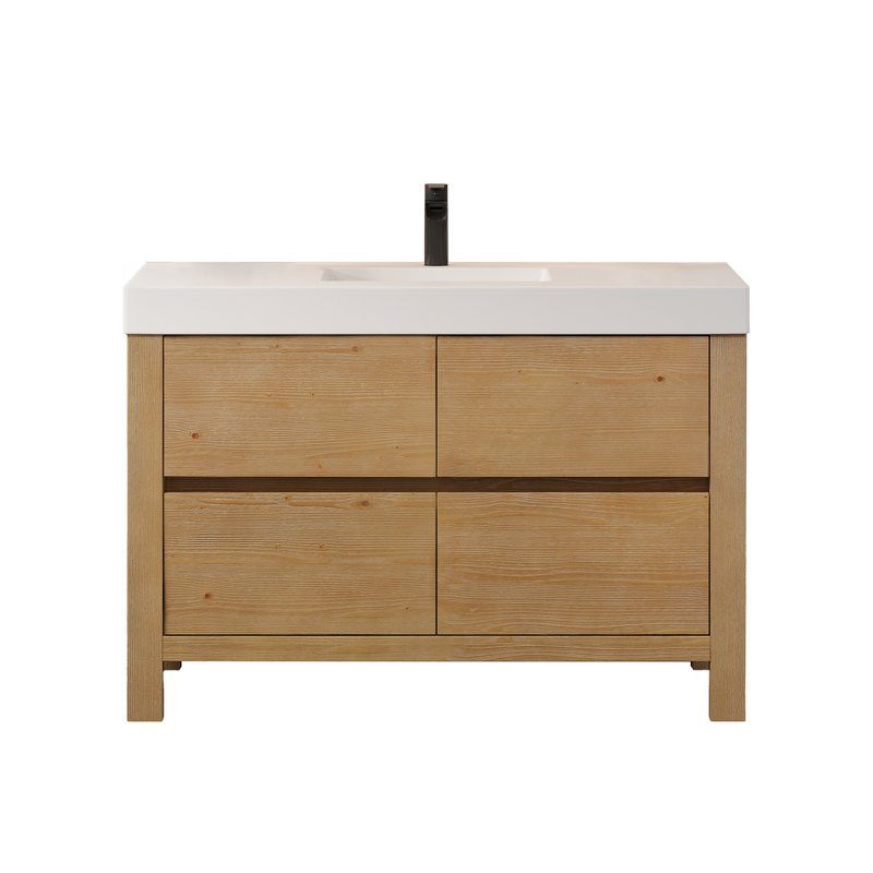 Ensemble de meuble-lavabo simple 48 po en sapin vieilli avec pierre artificielle intégrée Abbie
