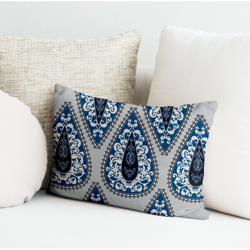 Paisley Outdoor Reversible Throw Pillow, Gray