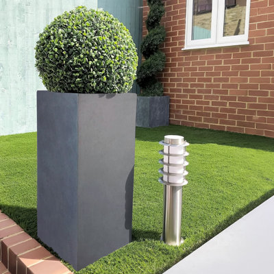 Concrete Effect Tall Planter, Frostproof Outdoor Plant Pot, Tall Garden Planter with Drainage Holes, Tall Square Plant Pot
