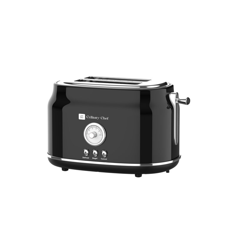 Retro Red Stainless Steel 2-Slice Toaster with Wide Slot