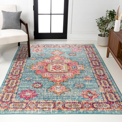 Lathan Bohemian FLAIR Boho Vintage Medallion Blue/Red Rug