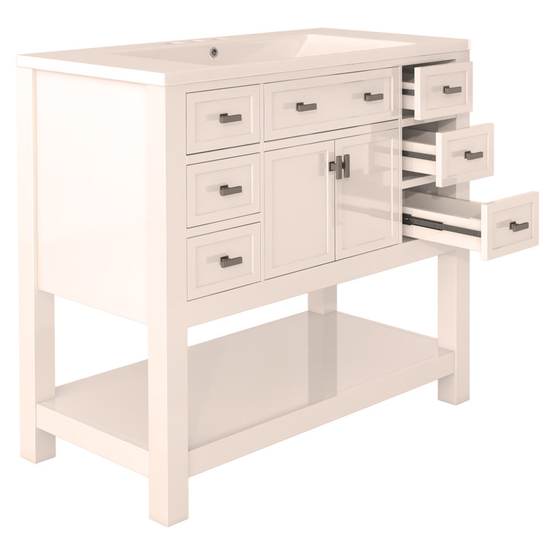 Meuble-lavabo 36 po avec lavabo supérieur et miroir moderne avec barre à serviettes, Blanc