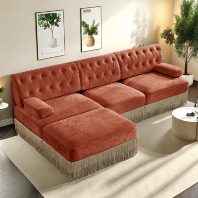 3-Seater Velvet Modular Sectional with Button Tufted Design