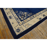 Antique Peking Chinese Floral, Medallion Blue 1880s Rug