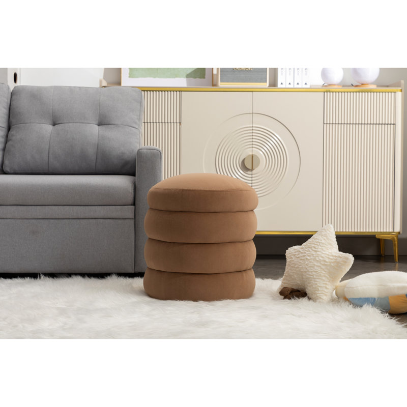 Tabouret rond doux en velours de couleur café, idéal pour la détente en intérieur sans assemblage requis, Coffee Velvet