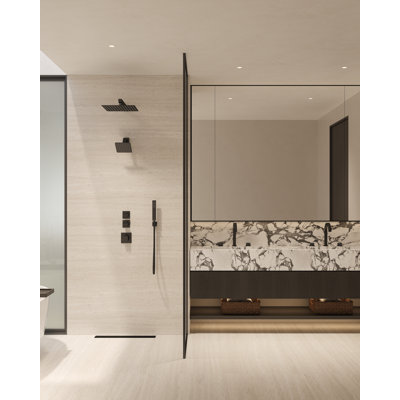 Rugen Rainfall Shower System 5-Spray Pattern, Large 12" & 6" Dual Rain Shower Head with Handheld Combo, Matte Black Shower Faucet Set with Thermostatic Valve, High Pressure Showerhead