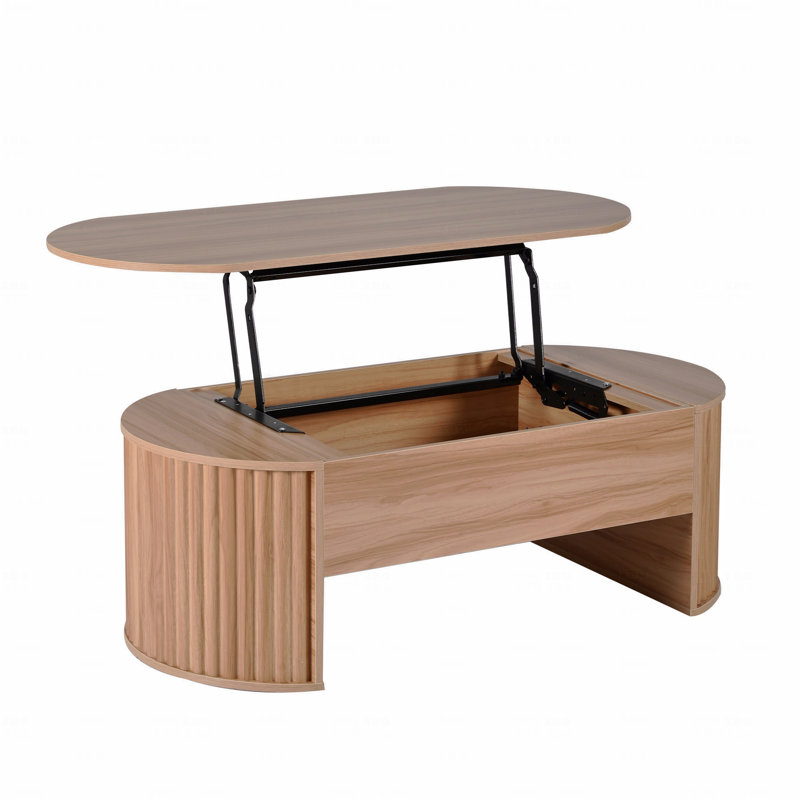 Table basse à plateau relevable 47,2 "avec compartiment caché - Table de centre moderne ovale en bois aggloméré à grain de bois pour le salon