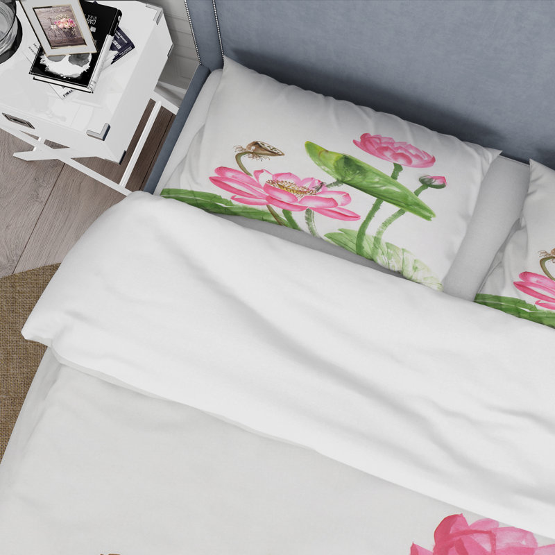 Ensemble de housse de couette Traditional Vintage Lotuses In The Pond III - microfibre de polyester