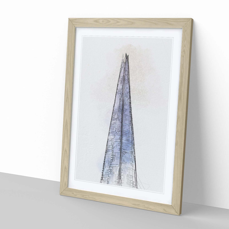 The Shard in London in Abstract - Picture Frame Graphic Art Print, Oak, 50cm H x 35cm W x 2cm D