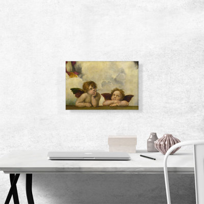 " Sistine Madonna - Two Angels Detail - Rectangular 1513 " by Raphael Painting Print
