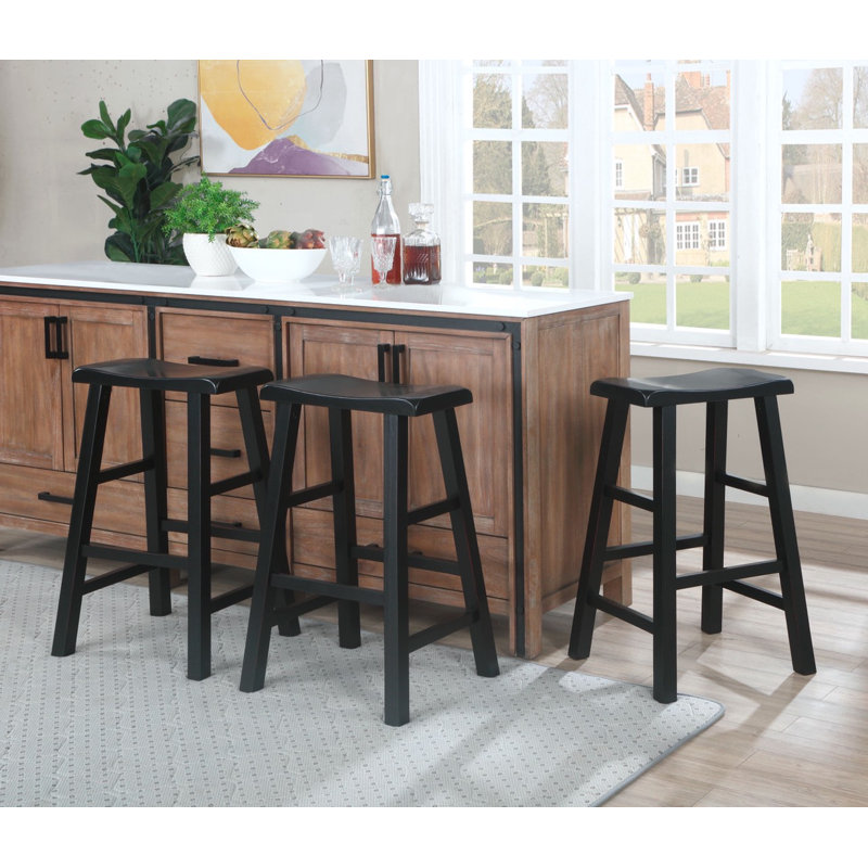 Tabouret de bar et de comptoir en bois massif massif Messer, 29 po, noir (ensemble de 3), Noir, 3