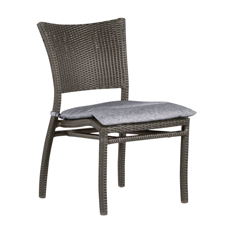 Skye Stacking Patio Dining Side Chair with Cushions, Welt, Arbor Chambray, Slate Gray