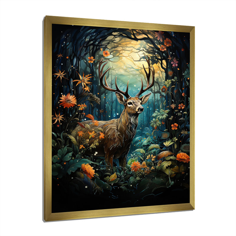 Rêve enchanté Palbosa Deer, Encadrement doré, H 44 po x l 34 po x P 1,5 po